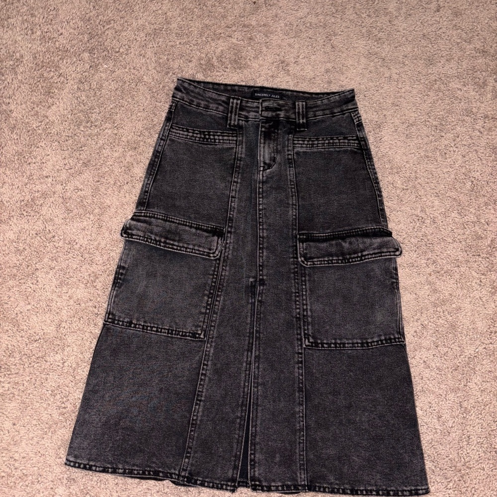 Sincerely Jules Charcoal Denim Midi Skirt